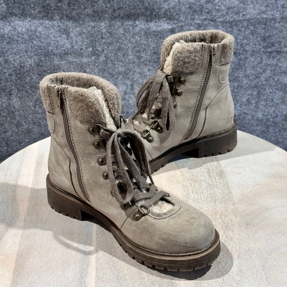 Crown Vintage Antigo Ankle Boots Womens 8M Lined Lace Zip Taupe Tan Combat Boots - Picture 6 of 16